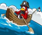 Καπετάνιος Rockhopper και το κατοικίδιο ζώο του, με τη βάρκα του στο Club Penguin